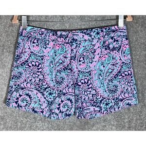 Cambridge Chino Shorts Womens Sz 2 Turquoise Pink Paisley Floral Stretch Pockets